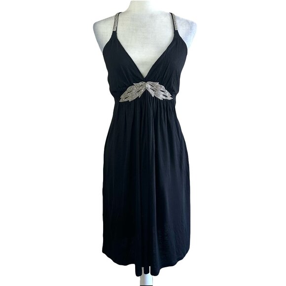 Passport Vintage 90s Black Beaded Halter Dress - Picture 1 of 5